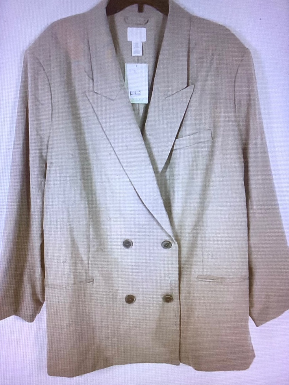 New with Tags H&M Womens Blazer Two Button Beige Tweed Plus Size XXL